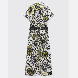 Zara Black and White Midi Dress with Green Accents